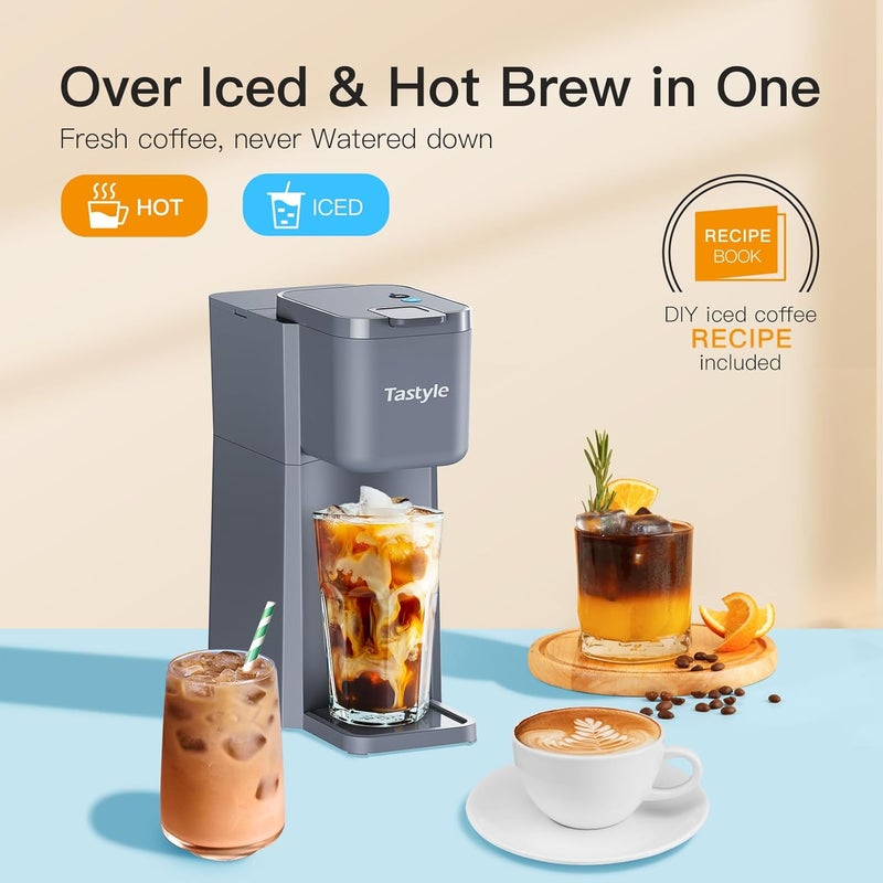 Tastyle Mini Hot and Iced Coffee Maker Single Serve, for K Cup and Ground, 6 to 14 Oz Brew Sizes, with Recipe Book, for Home, Travel, RV, Office and Dorm, Elegant Gray - Image 3